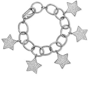 Steve Madden Rhinestone Star Cable Link Bracelet - Black NWT